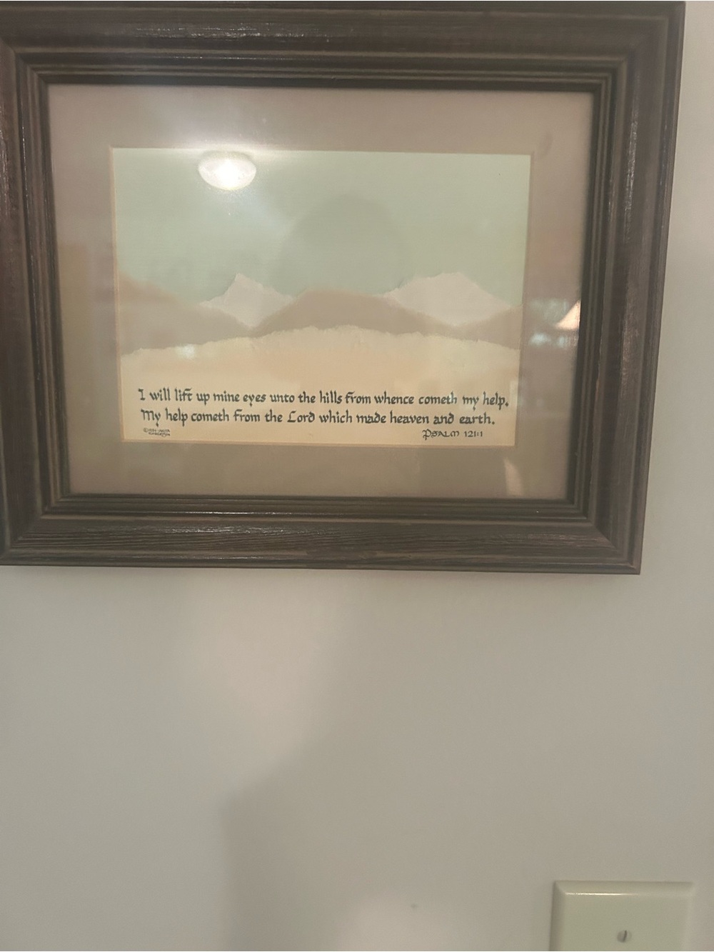 Framed Mountain Scripture Wall Art in Brown and Cream